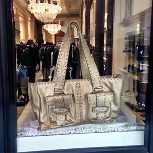 Vtg MICHAEL KORS Metallic Leather XL Tote Handbag Braided Straps Dust Bag Inc